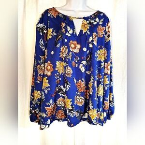 2/$20 Jaquline Design Studio 3X Keyhole Neck Floral Top